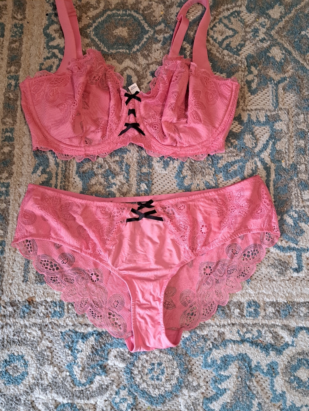Cacique Lace Trim Pink Bra and Panty Set - Women's Intimates